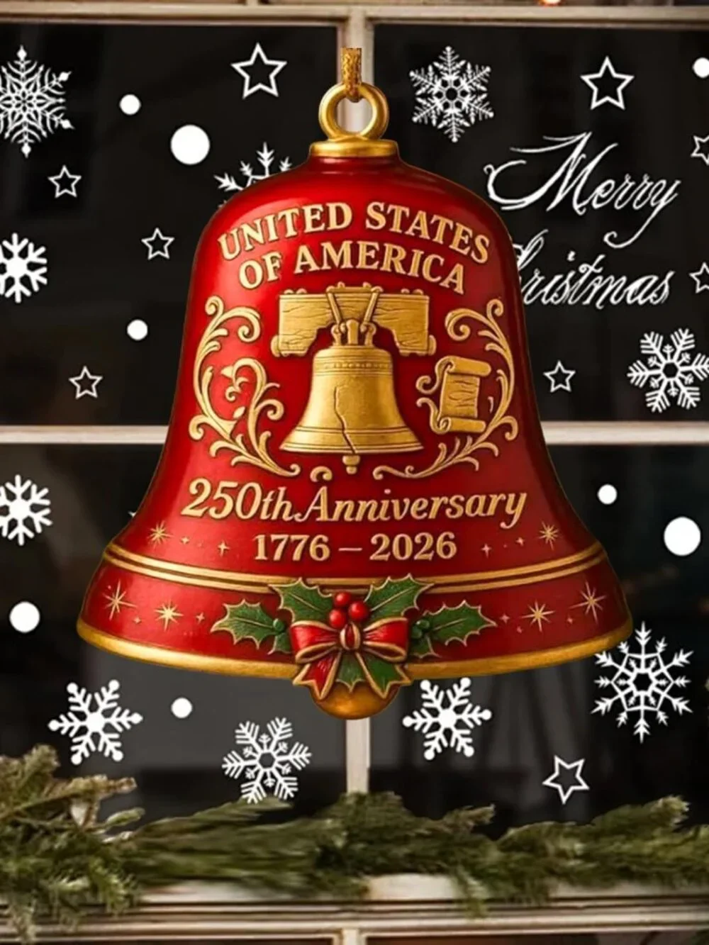 250th Anniversary Bell Ornament,Vintage 250th Anniversary Ornament,3D Red and Go - Picture 1 of 9